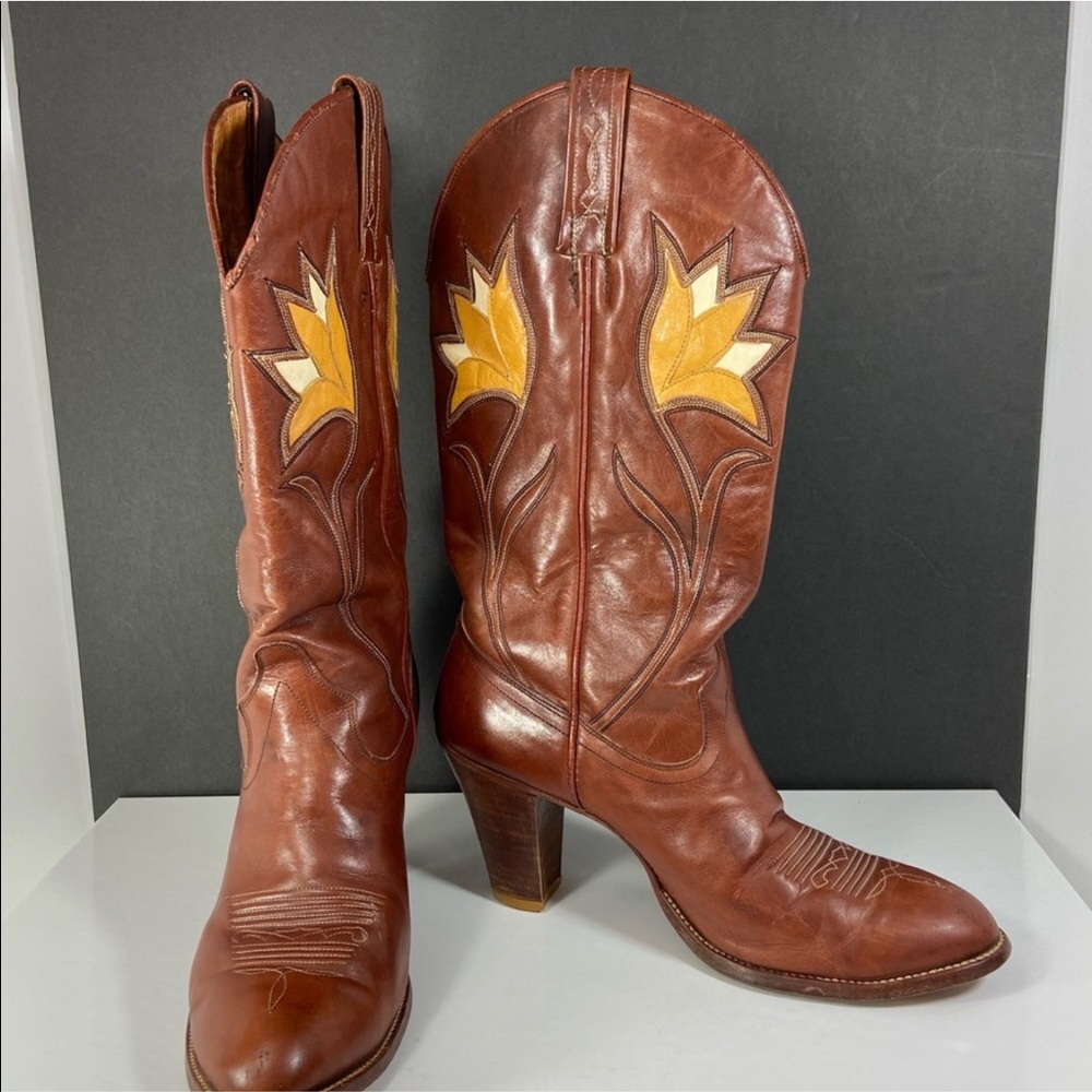 Dan Post Women’s Leather Mid Calf Brown Cowboy Boots Sz 8 EUC - Picture 4 of 13